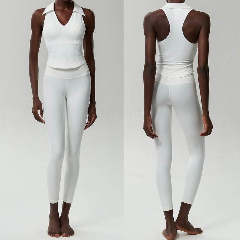 Women Casual Deep V-Collar Sports Fitness Top Yoga Pants Two-Piece Set