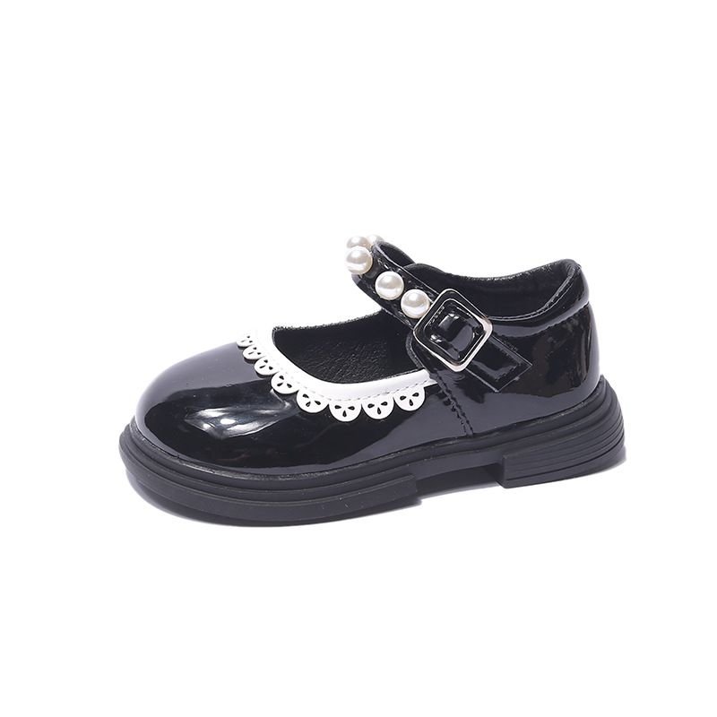 Kids Girls Casual Cute Square-Toe Pearl Velcro Flat Shoes