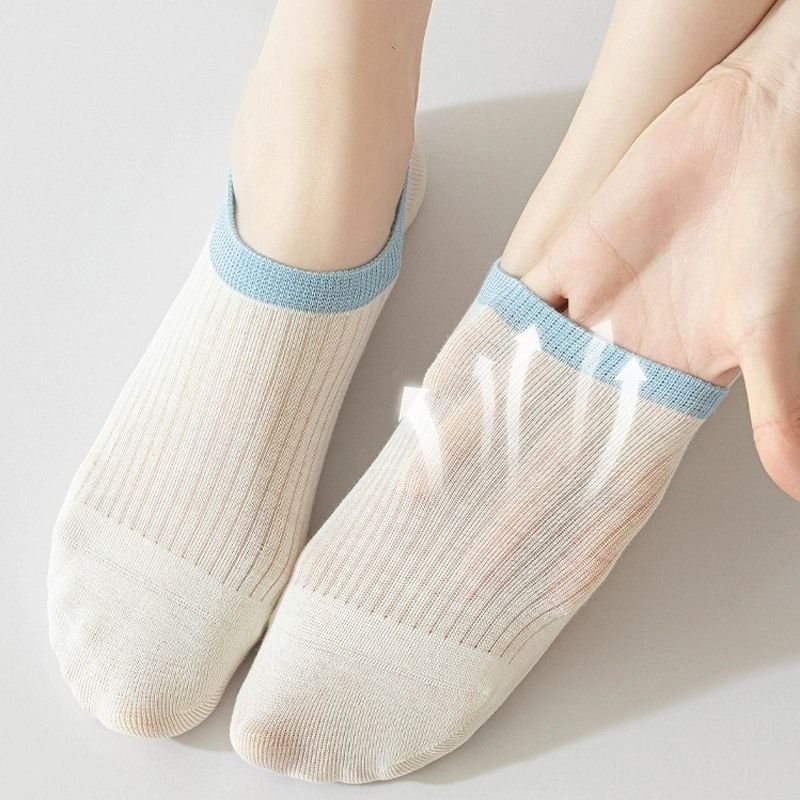 Women Combed Cotton Boat Socks Non-Slip Summer Thin Color-Blocking No-Show Socks Custom