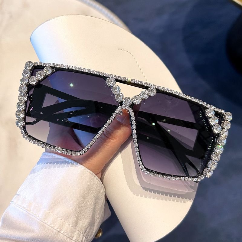 Women Fashion Large Frame Diamond Sunglasses