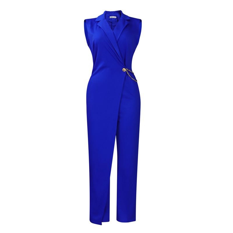 Women Fashion Elegant Sleeveless Dress Collar Solid Color Jumpsuits