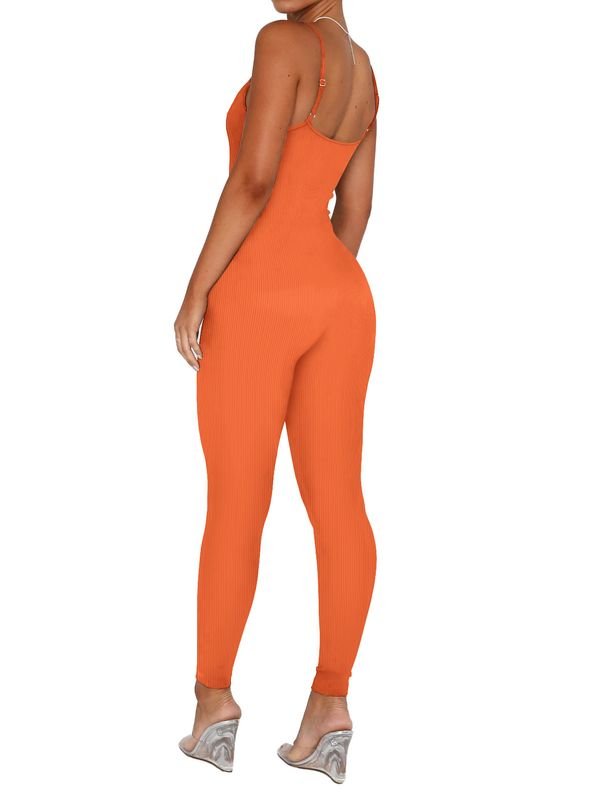 Women Fashion Solid Color Backless Strap Jumpsuits