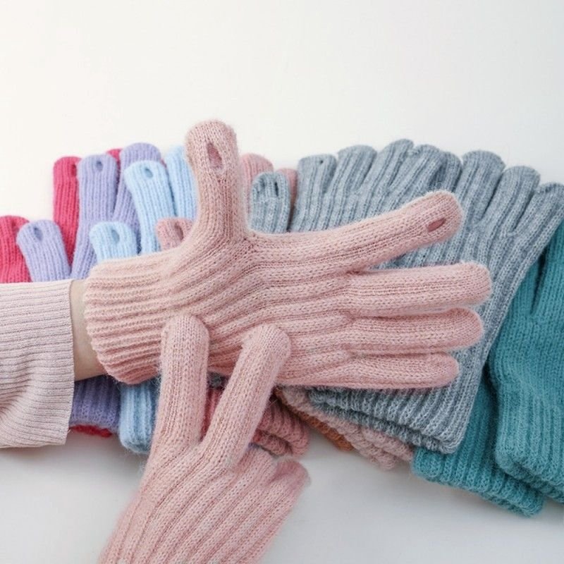 Autumn And Winter Women Fashion Warm Fleece-Lined Exposed Finger Touch Screen Gloves