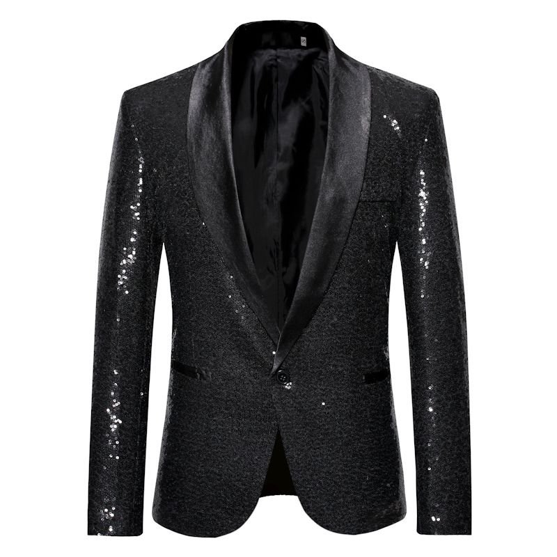 Men Fashion Casual Party Sequins Long Sleeve V Neck Suit Coat