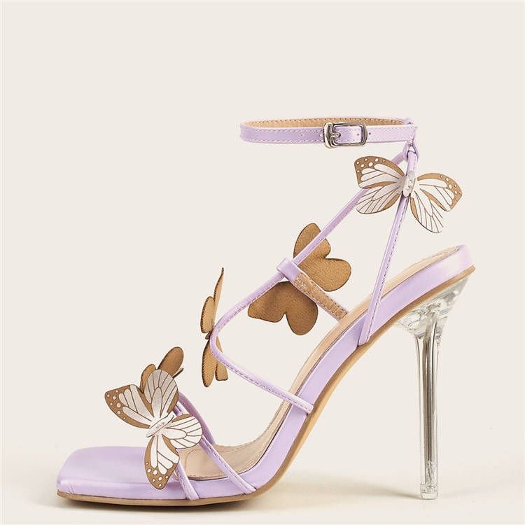 Size:4.5-9 Women Fashion Butterfly Decorative Transprent High Heels