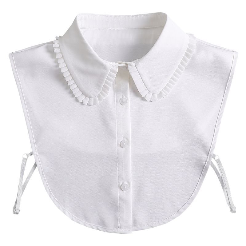 Women White Chiffon Shirt With Wood Ear False Collar