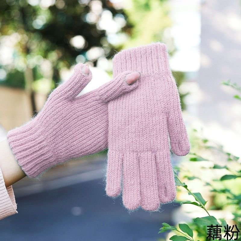 Autumn And Winter Women Fashion Warm Fleece-Lined Exposed Finger Touch Screen Gloves