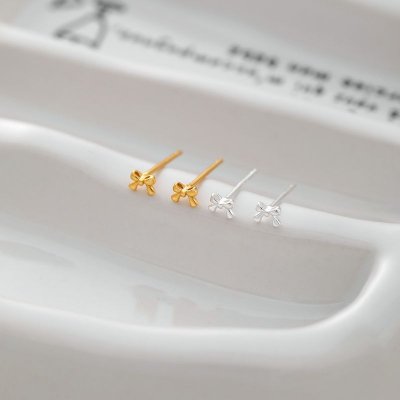 Women Fashion Simple Sterling Silver Bow Earrings