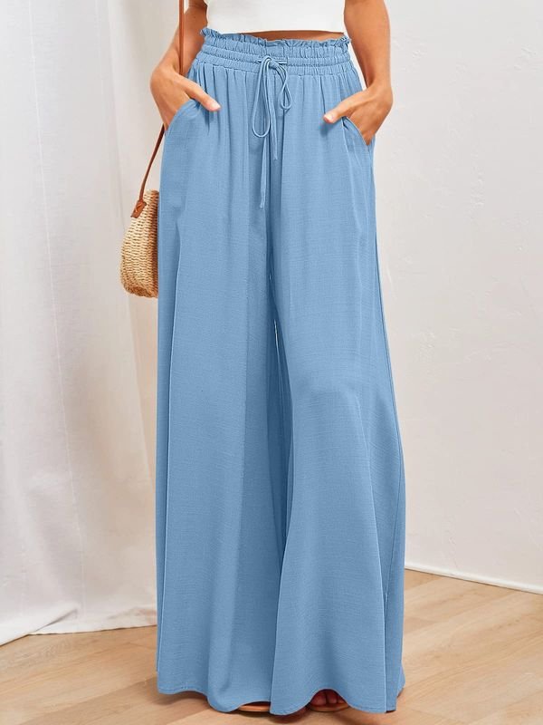 Summer Women Casual Loose Drawstring Wide Leg Pants