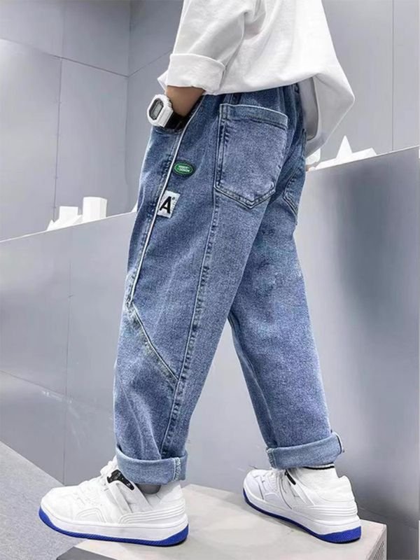 Kids Toddler Big Boys Spring And Autumn Fashion Casual Solid Color Jeans