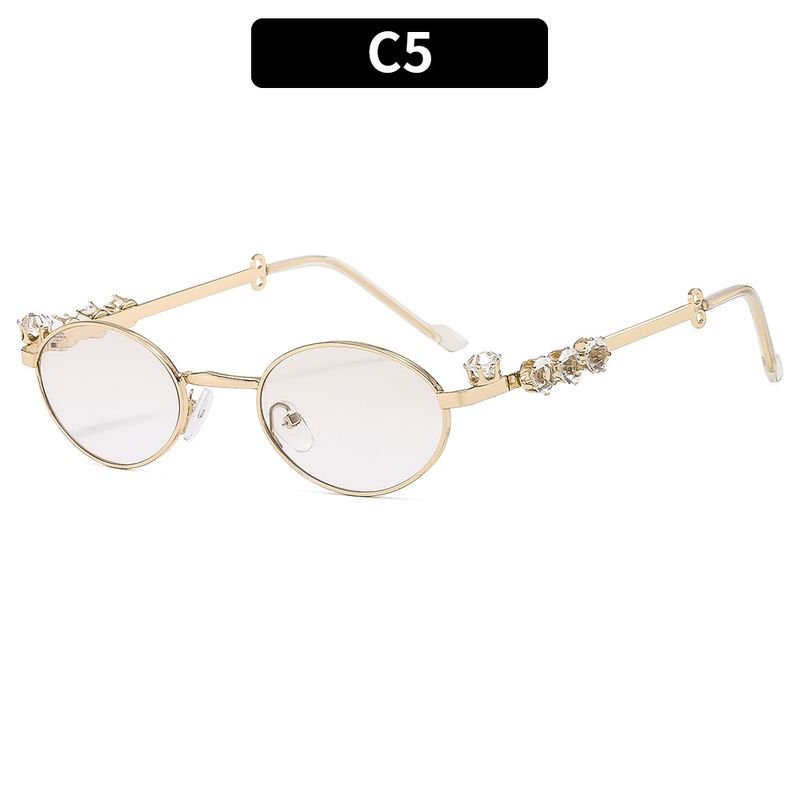 Women Fashion Metal Oval Diamond Sunglasses