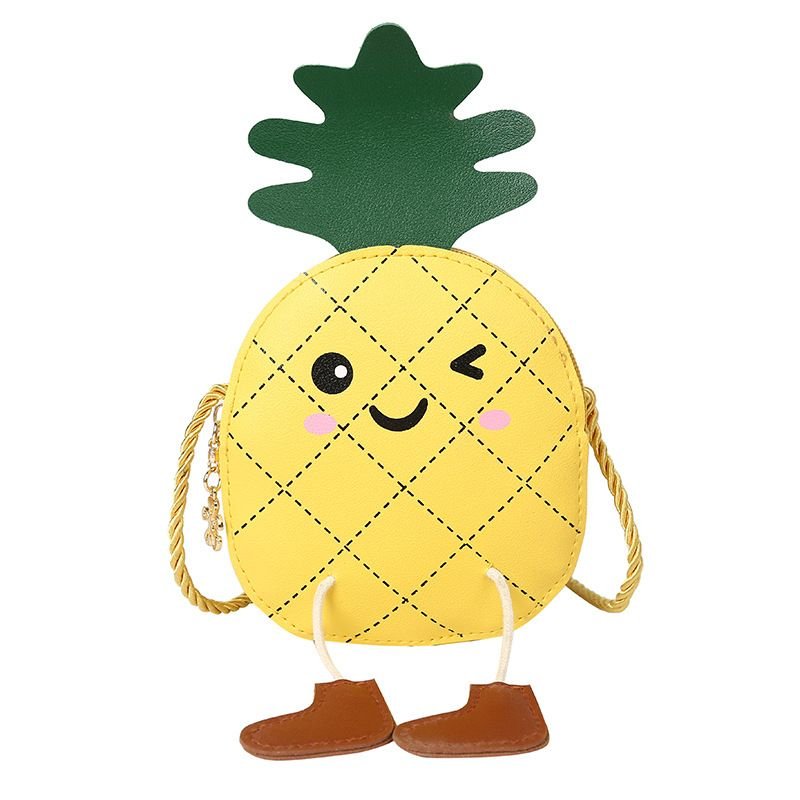 Kids Cute Cartoon Pineapple PU Crossbody Bag