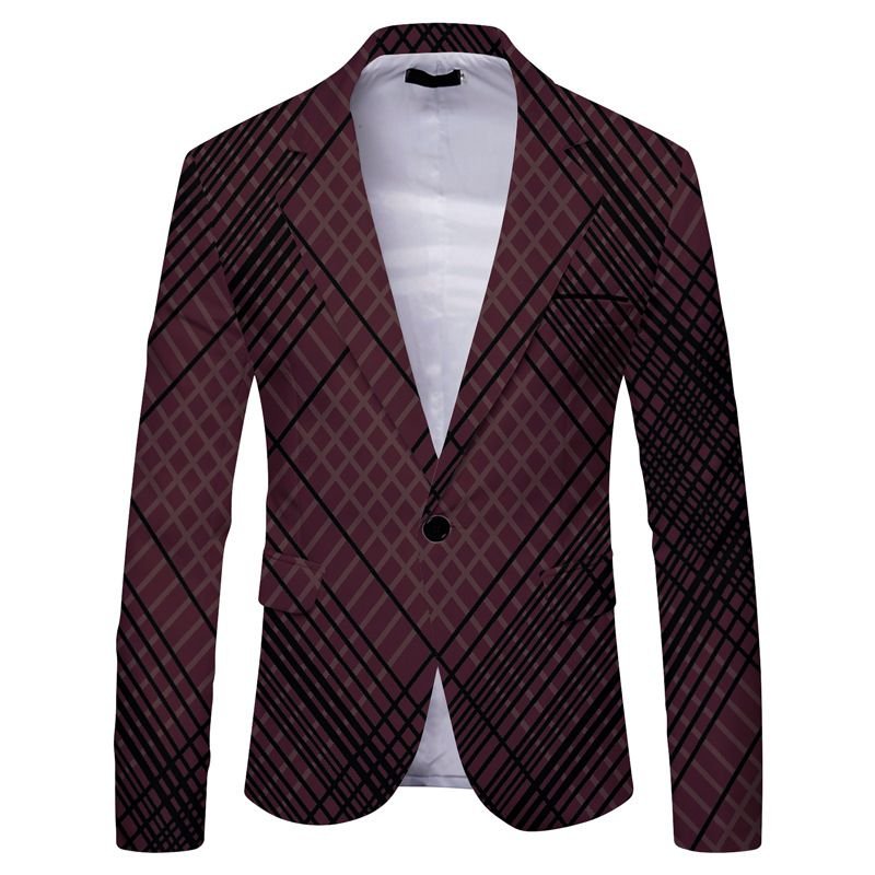 Men Spring Autumn Fashion Casual Party Tiny Flower Stripe Print Long Sleeve Lapel Suit Coat