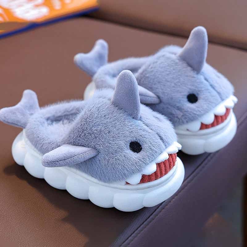 Kids Unisex Winter Cute Shark Thick-Soled Plug House Slippers