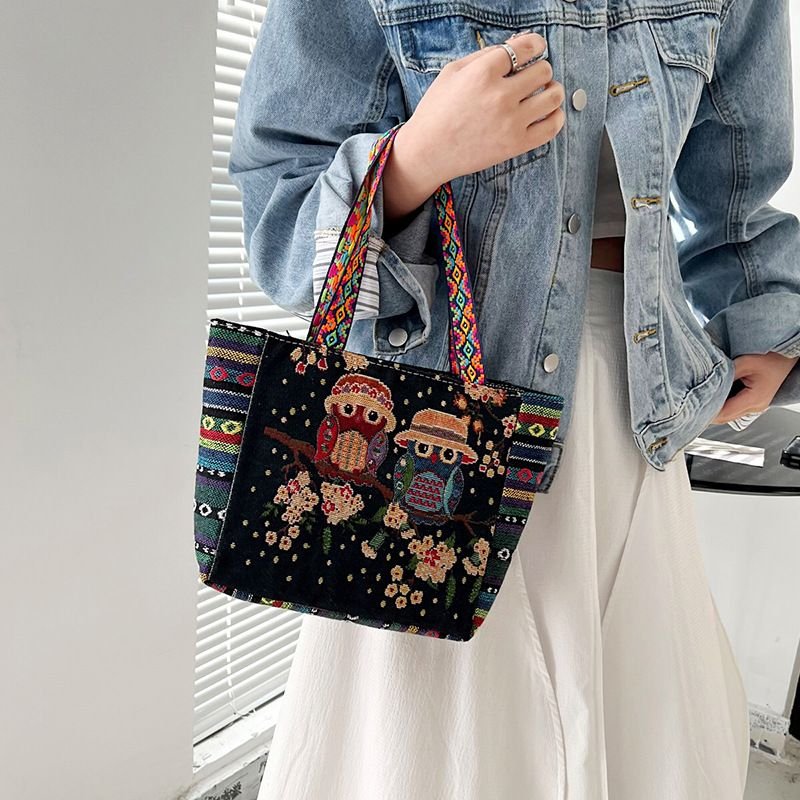 Women Fashion Ethnic Embroidered Canvas Tote Bag