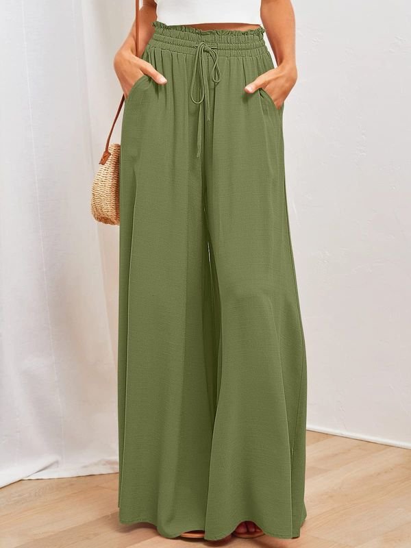 Summer Women Casual Loose Drawstring Wide Leg Pants