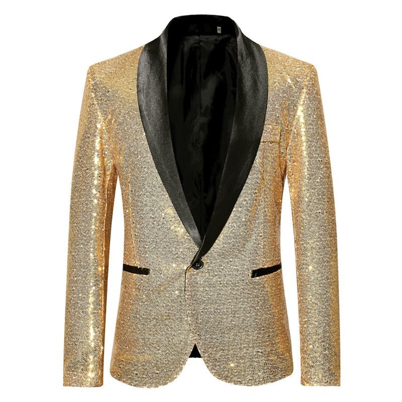 Men Fashion Casual Party Sequins Long Sleeve V Neck Suit Coat