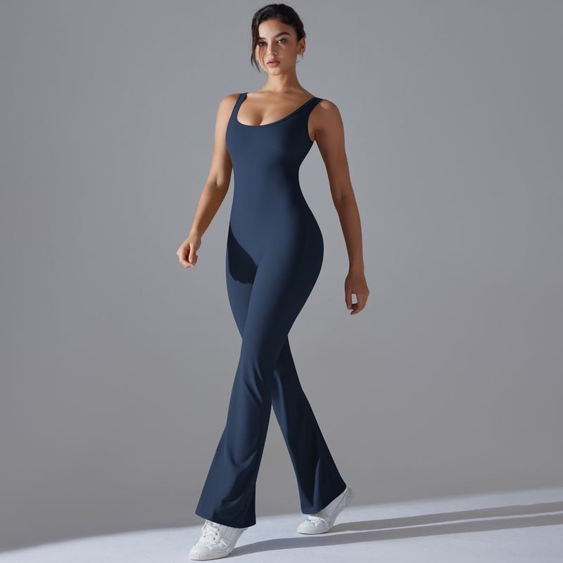 Women Simple Solid Color Backless Hip Exercise Fitness Yoga Jumpsuits