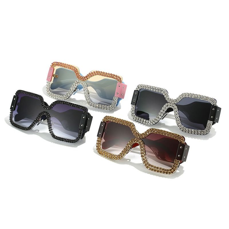 Women Fashion Double Row Rhinestone Frameless One-Piece Sunglasses