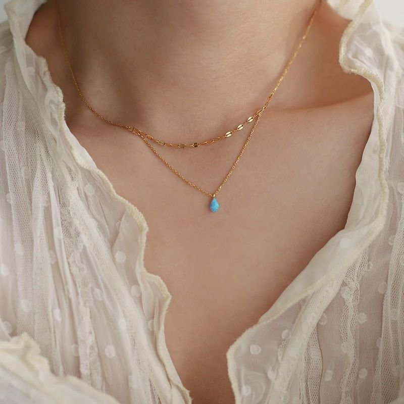 Turquoise Water Drop Pendant Layered Necklace