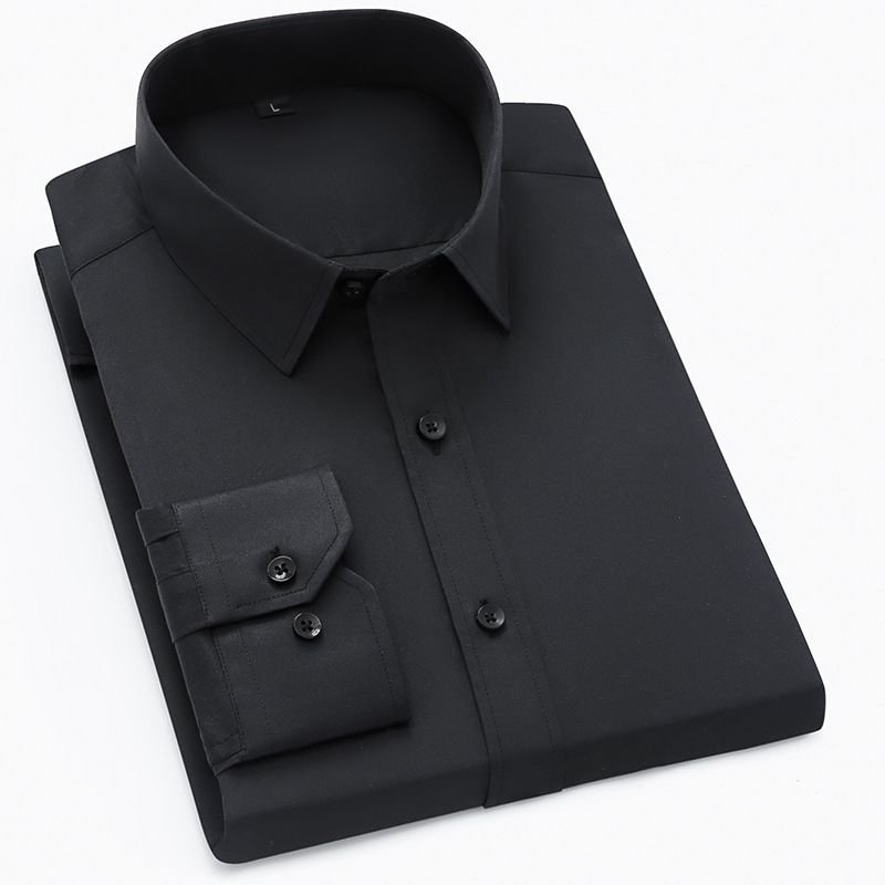 Men Fashion Casual Business Basic Solid Color Plus Size Long Sleeve Lapel Shirt