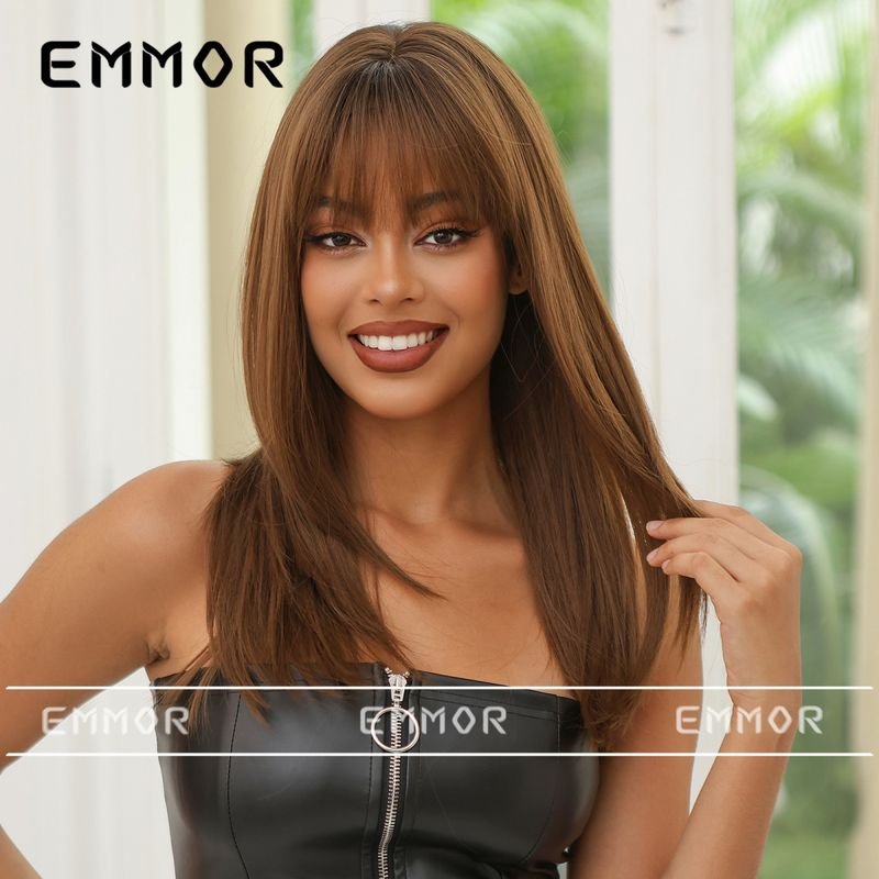 Women Fashionable Long Straight Hair Wig With Bangs