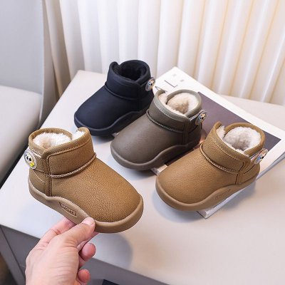 Kids Unisex Casual Cute Solid Color Fleece Velcro Slip On Snow Boots