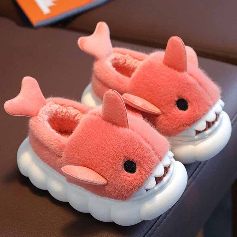 Kids Unisex Winter Cute Shark Thick-Soled Plug House Slippers