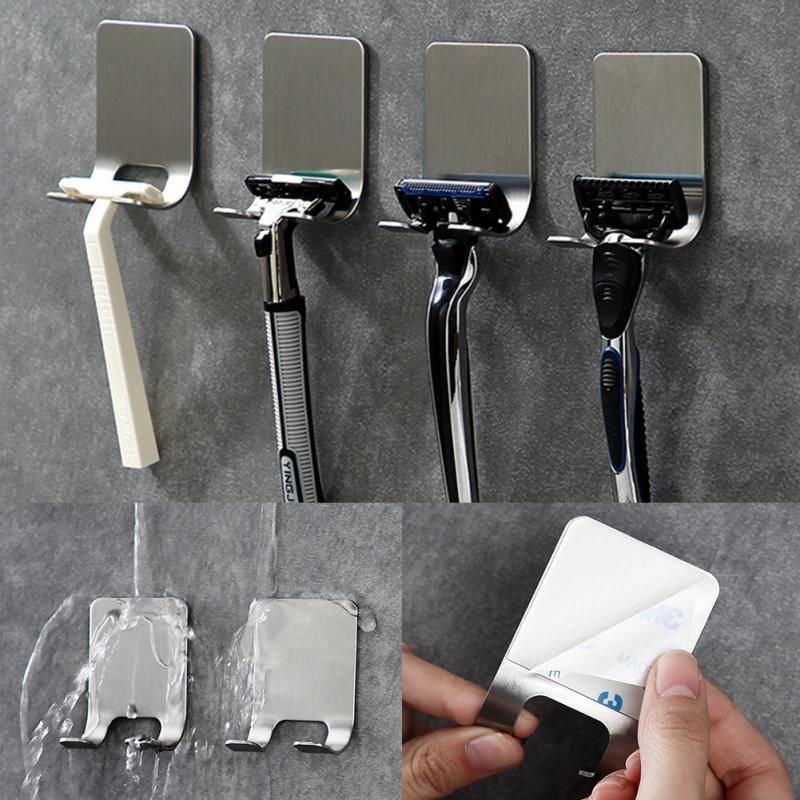 Stainless Steel Razor Holder Free Punch Men Shaving Holders Waterproof Bathroom Razor Storage Hook