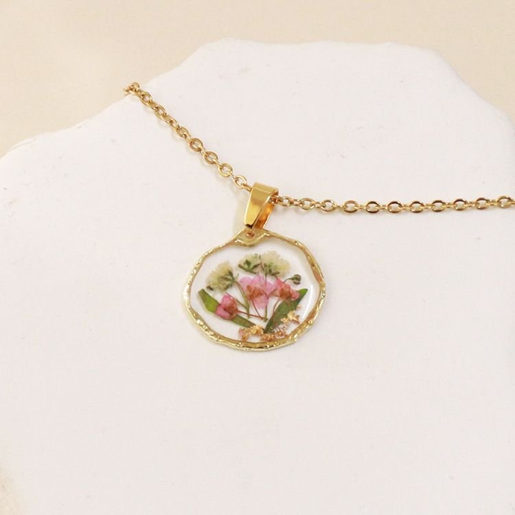 Summer Women Fashion Multicolor Dried Flower Hand Drop Glue Pendant Necklace 6-Bag