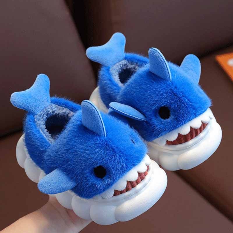 Kids Unisex Winter Cute Shark Thick-Soled Plug House Slippers