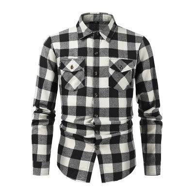 Autumn Winter Men Fashion Plaid Lapel Long Sleeve Shirt