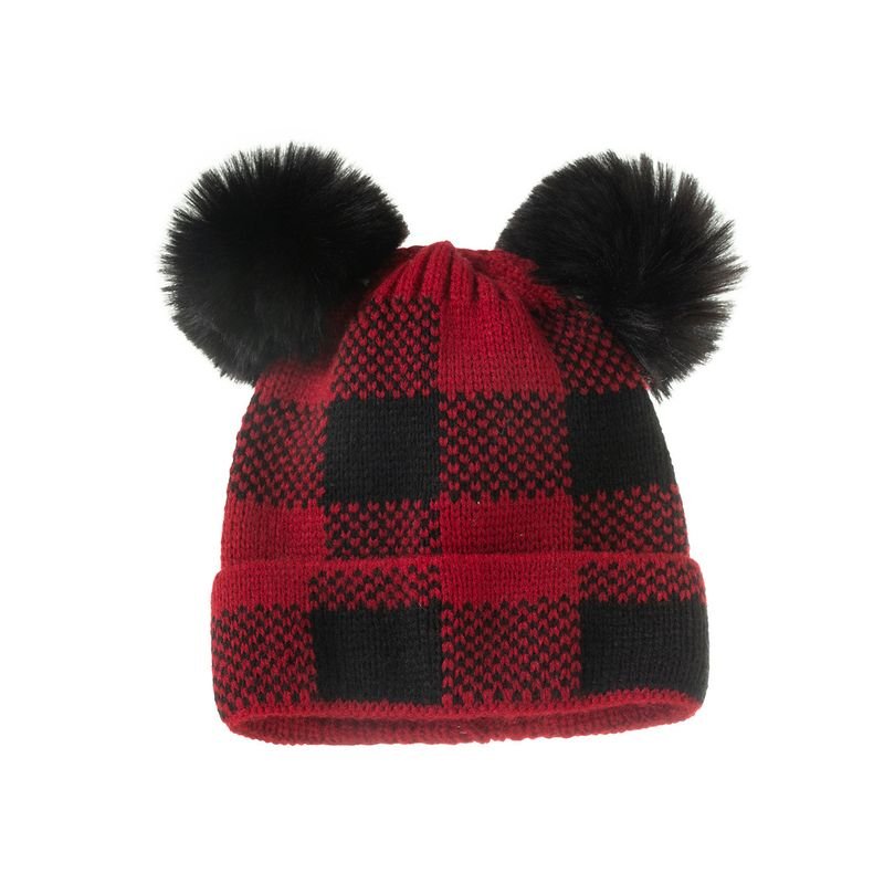 Autumn Winter Simple Fashion Plaid Wool Ball Warm Knit Parent-Child Wool Hat