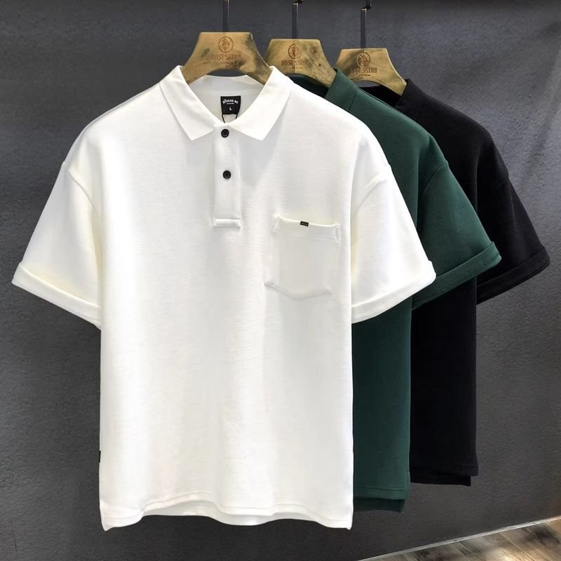 Men Fashion Casual Basic Solid Color Short Sleeve Lapel POLO Shirt