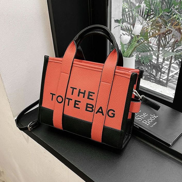 Fashion Stitching Contrast Letter Print Tote Bag