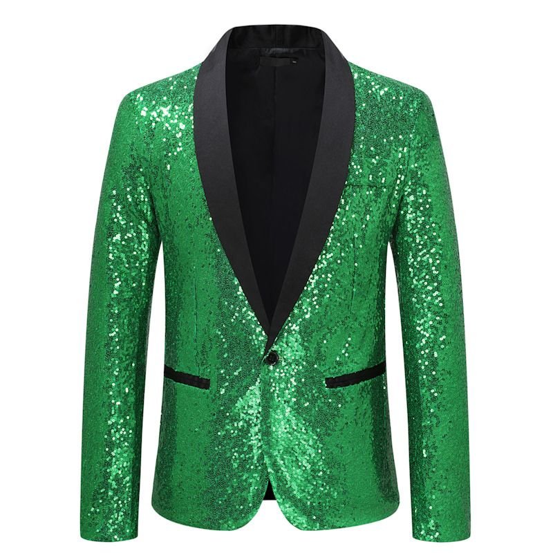 Men Fashion Casual Party Sequins Long Sleeve V Neck Suit Coat