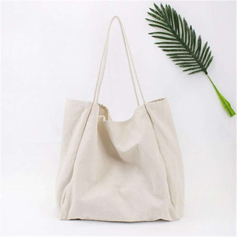 Women Solid Color Large Capacity Canvas Shopping Bag