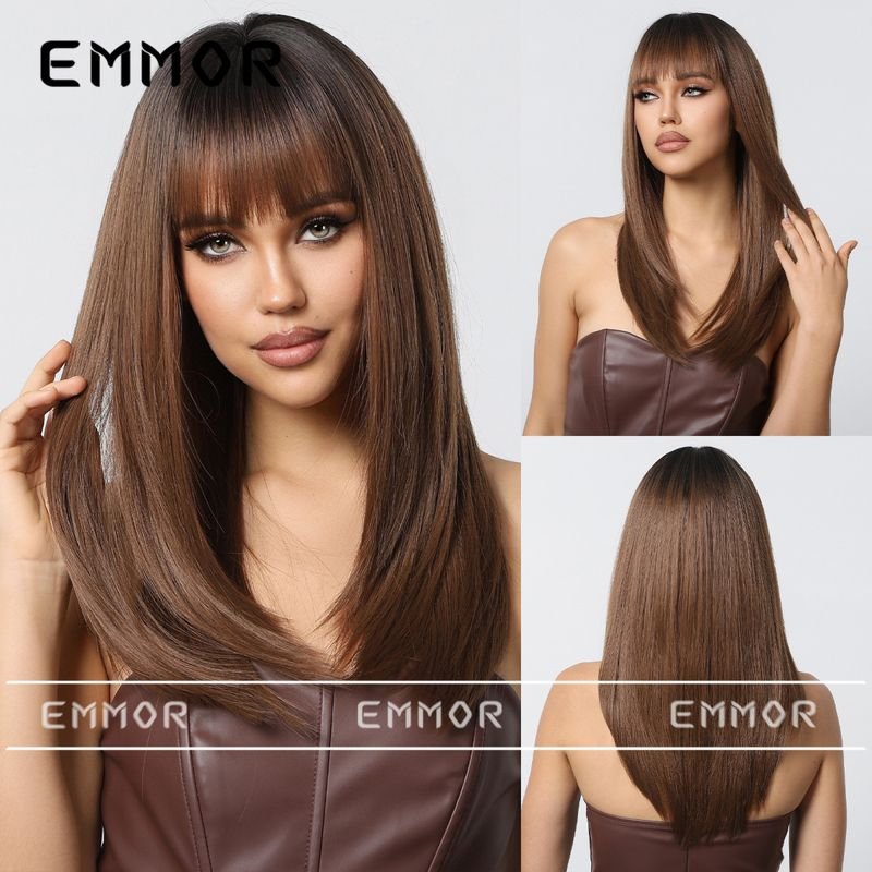 Women Fashionable Long Straight Hair Wig With Bangs