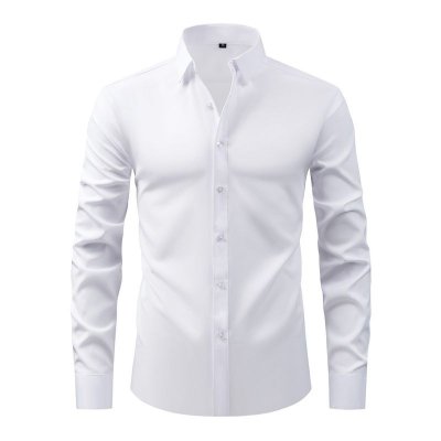 Men Fashion Casual Business Basic Solid Color Long Sleeve Lapel Shirt