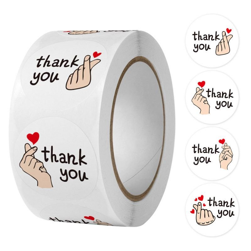 Fashion Round White Decorative Gift Label Thank You Sticker Coated Paper Thank You Express Sealing Packaging Sticker