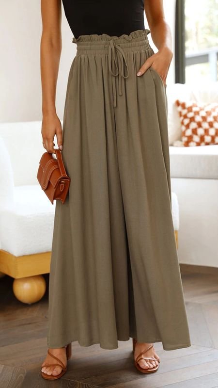 Summer Women Casual Loose Drawstring Wide Leg Pants