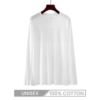 220gsm Heavy White 100% Cotton Long Sleeve Unisex Men And Women Crew Neck T-Shirt