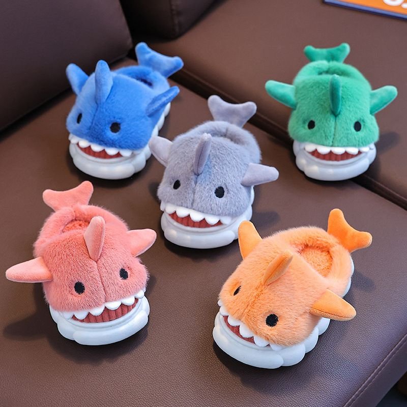 Kids Unisex Winter Cute Shark Thick-Soled Plug House Slippers