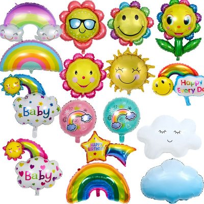 Cartoon Cute Birthday Party Clouds Rainbow Sunflower Smiley Balloon Decoration