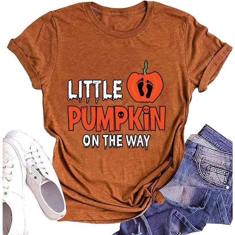 Women Top Halloween Thnaksgiving Pumpkin Print Colored Cotton T-Shirt