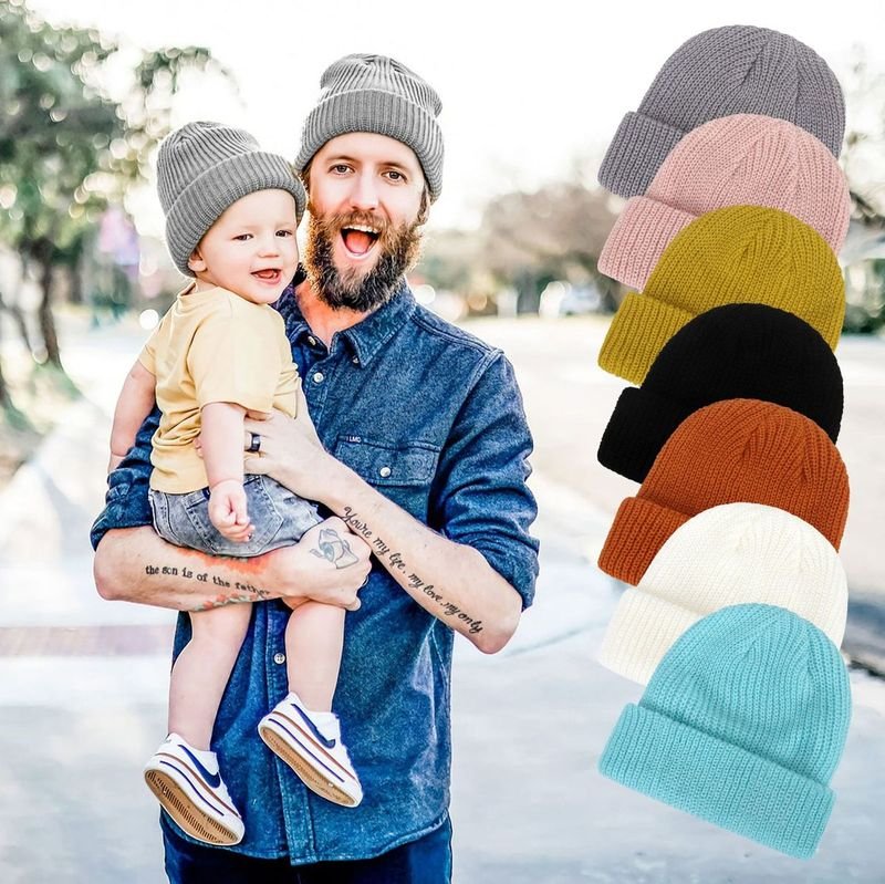 Autumn Winter Fashion Solid Color Knitted Parent-Child Wool Hat