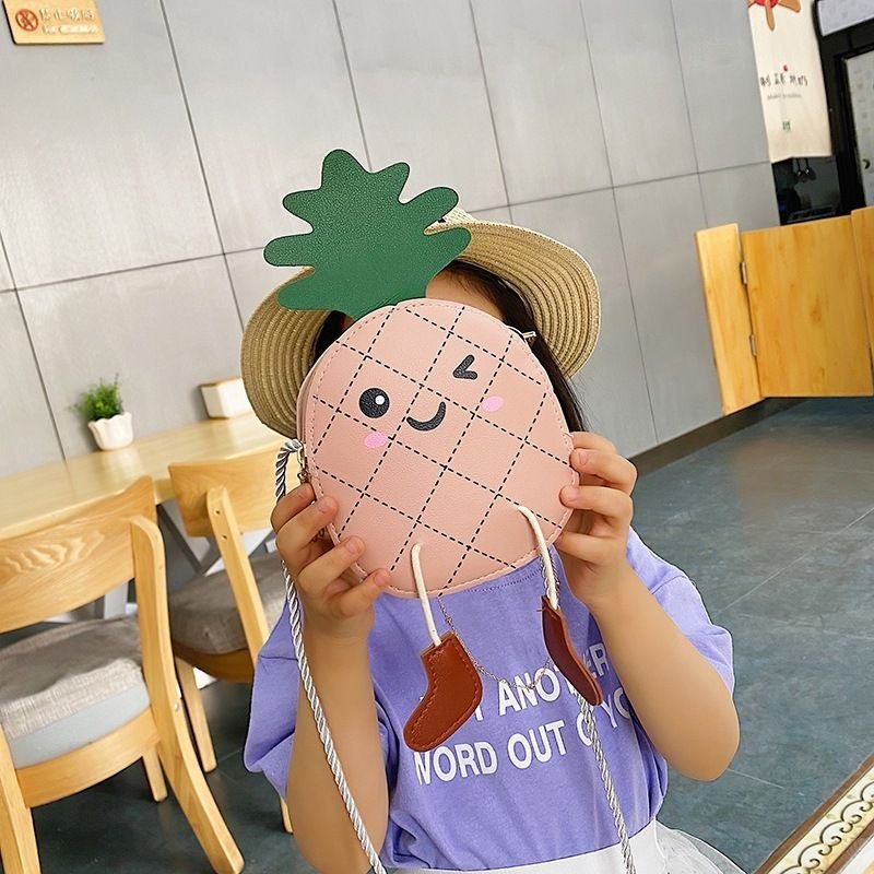 Kids Cute Cartoon Pineapple PU Crossbody Bag