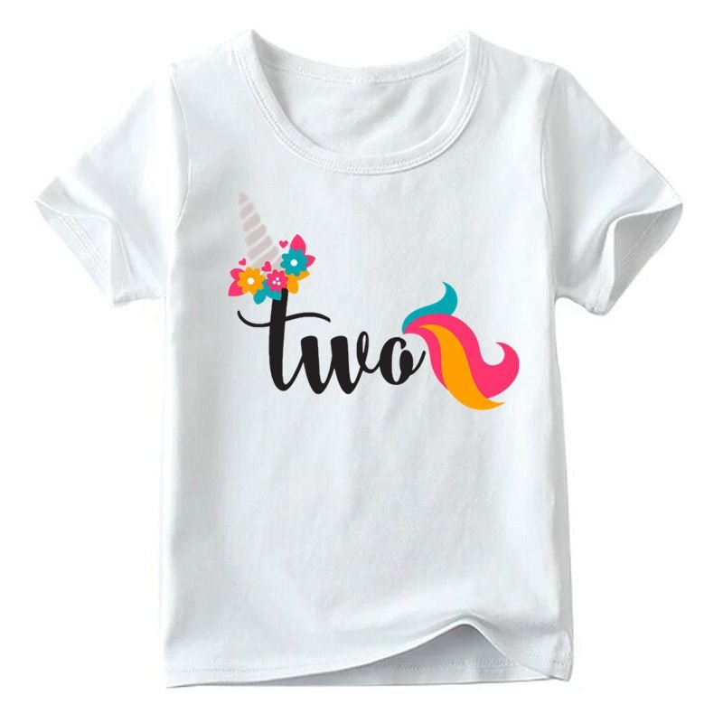 Kids Cute Cartoon Unicorn Number Pattern Round Neck Short Sleeve Birthday Loose T-shirt