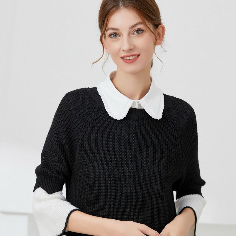 Women White Chiffon Shirt With Wood Ear False Collar