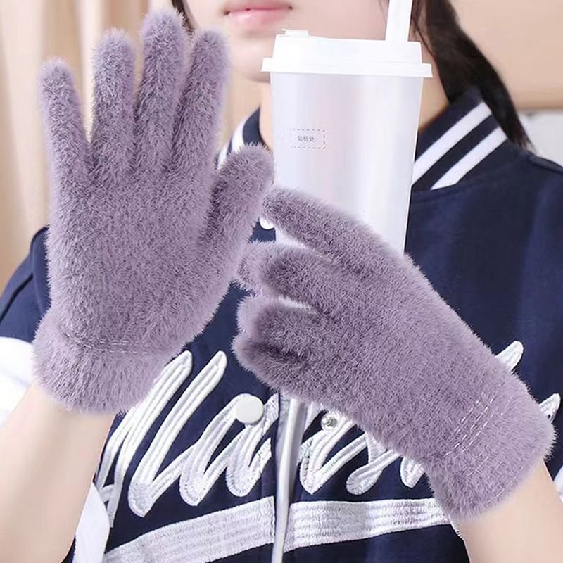 Autumn And Winter Women Fashion Solid Color Warm Plush Riding Gloves